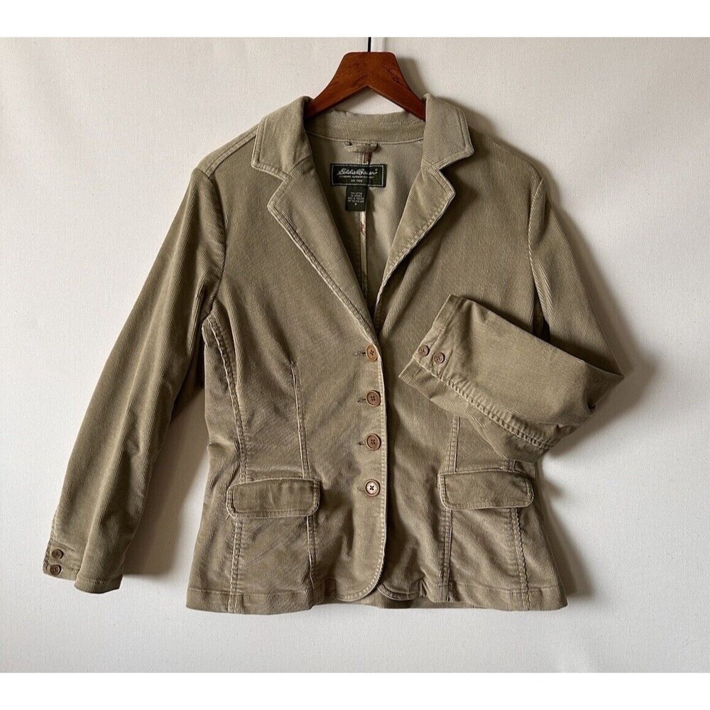 Womens Eddie Bauer Corduroy Blazer Jacket Size 8 Taupe Y2K Preppy Office Career